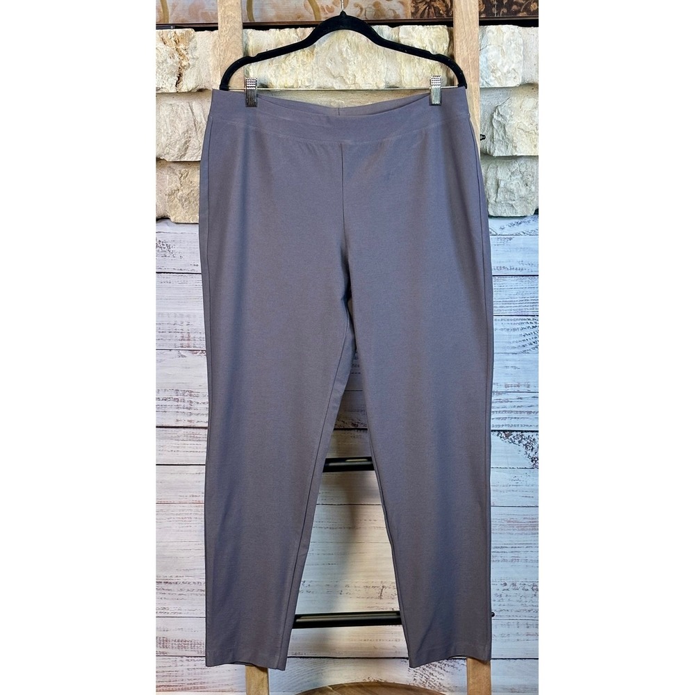 Eileen Fisher Women's Gray Pull On Stretch Tapered Leg Pants Large